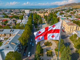 Georgian flag and Stalin park and Stalin museum in the center of Gori, Georgia