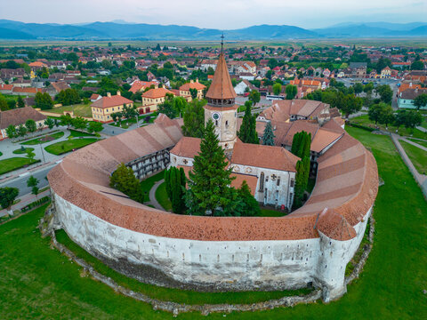 Sunset view of the Fortified Church in Prejmer, Romania
