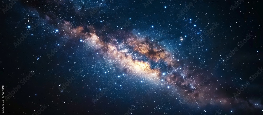 Wall mural capturing a detailed view of a distant galaxy featuring a vivid blue star shining brightly in the ba