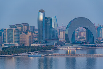 Sunset view of cityscape of Baku in Azerbaijan