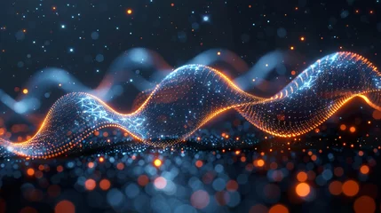 Foto op Plexiglas Fractale golven sign wave structure network image, blue background, colorful particles, high contrast complementary color