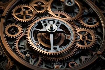 Fototapeta na wymiar Close-up of intricate metal gears and cogs