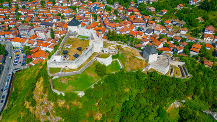 Tesanj castle and surrounding cityscape in Bosnia and Herzegovina