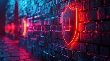 Firewall Protection, Depicting a wall blocking incoming threats, Fraud Alert, Caution, Defend, Guard, Notify, Protect Concept Backdrop - obrazy, fototapety, plakaty