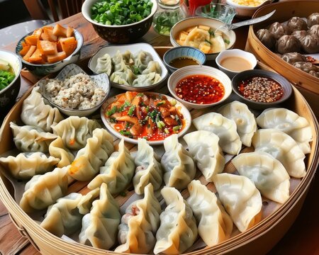 Jiaozi feast variety of fillings