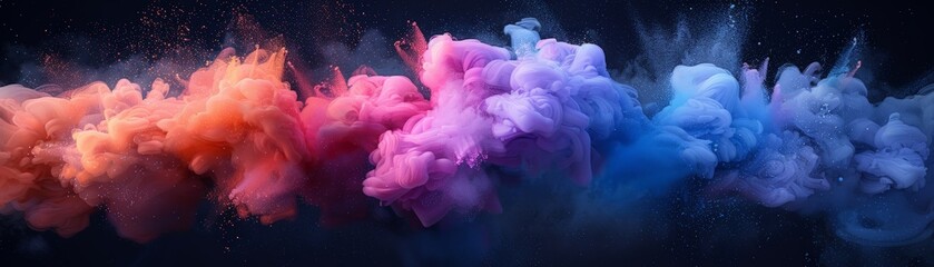 Colorful explosion of powder of paint and ink, colorful background, , color splash effect, colorful abstract painting. Abstract color splashes in the air. Color explosion concept. close-up dust, cloud - obrazy, fototapety, plakaty