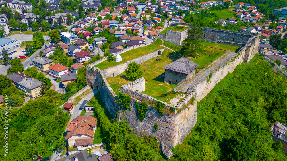 Poster Panorama view of Jajce fortress in Bosnia and Herzegovina