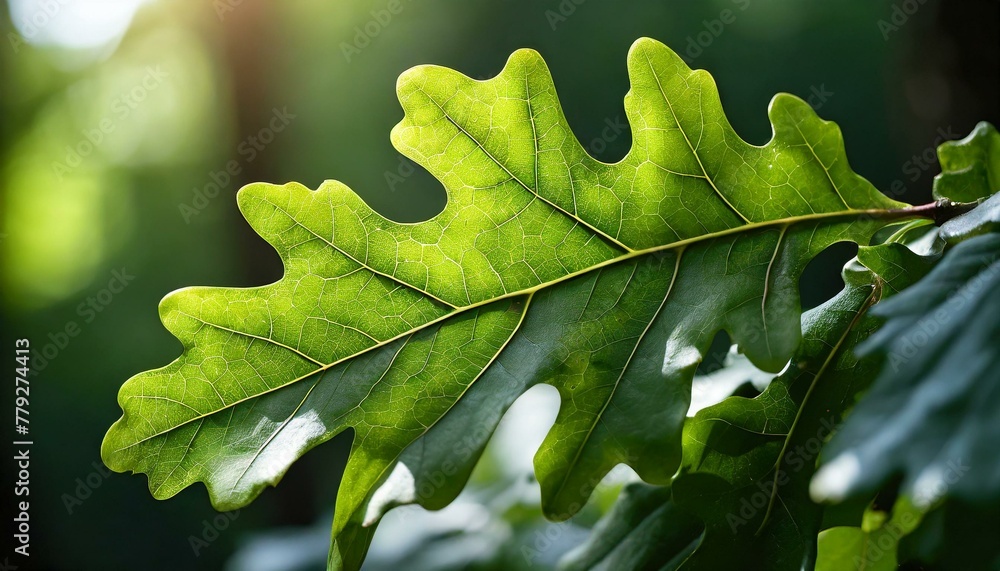 Wall mural An elegant close-up of an oak leaf, displaying its rich green color