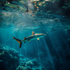 Underwater Serenity: Majestic Shark Gliding through Sunlit Waters