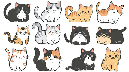 Naklejka premium Smiling Squad Adorable Cat Set Doodles