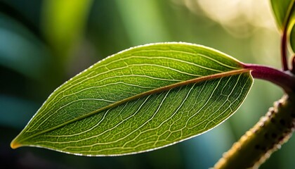  An enchanting close-up of an orchid leaf, focusing on its intricate network of veins