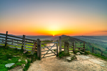The Great Ridge at sunrise. Mam Tor hill in Peak District. United Kingdom  - 779275026