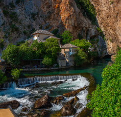 Blagaj Tekke - Historic Sufi monastery built on the cliffs by the water in Bosnia and Herzegovina