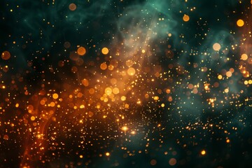 Warm golden sparkles spread beautifully across a dark teal background capturing the magic of night sky