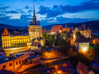 Sunset panorama of Romanian town Sighisoara