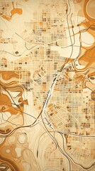 Tan and white pattern with a Tan background map lines sigths and pattern with topography sights in a city backdrop 