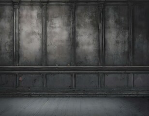 blank gray grunge wall with wainscoting. eerie empty interior background for Halloween or haunted house
