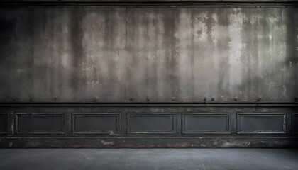 blank gray grunge wall with wainscoting. abandoned empty interior background. 