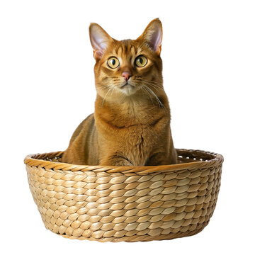 Brown cat in a basket isolated on transparent background