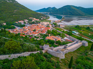 Aerial view of Croatian town Ston