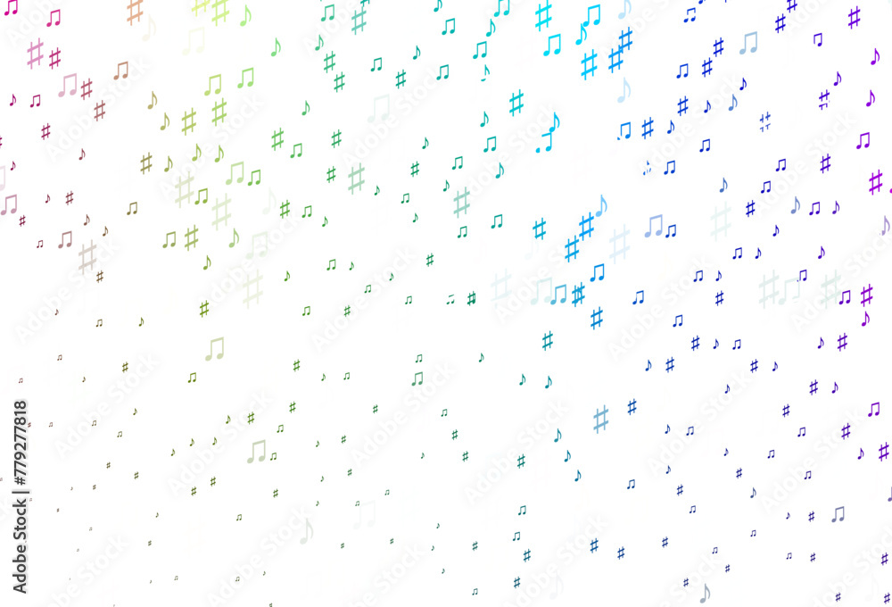 Poster light multicolor, rainbow vector pattern with music elements.