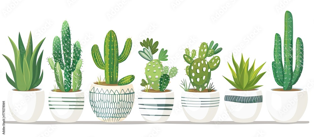 Aufkleber a row of potted cactus plants displayed on a white background, adding a touch of greenery to the roo