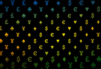 Dark green vector cover with symbols of gamble.