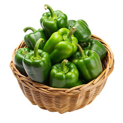 Green capsicum in a basket isolated on transparent background