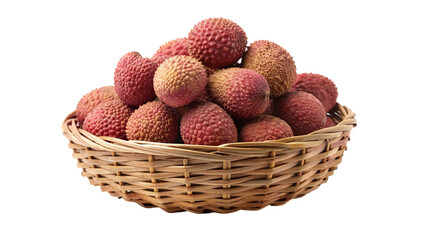 Lychee in a basket isolated on transparent background