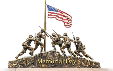 Honor and Remembrance Memorial Day Flag Raising Isolated on Transparent Background PNG.