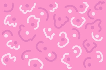 Seamless abstract chaotic figures pink, white pattern: dots and scribble. Hand drawn multicolored vector illustration for business, banners, wallpaper, textile, wrapping. Editable stroke	