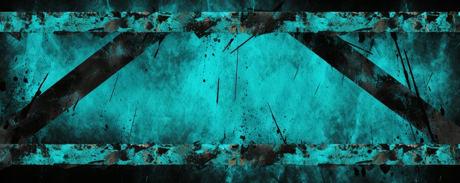 Turquoise black grunge diagonal stripes industrial background warning frame, vector grunge texture warn caution, construction, safety background with copy space for photo or text design