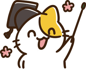 ニコニコで指差し棒を持つ教授ねこの上半身デフォルメイラスト