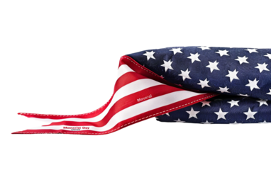 Memorial Day Folded Flag Ribbon Isolated on Transparent Background PNG.