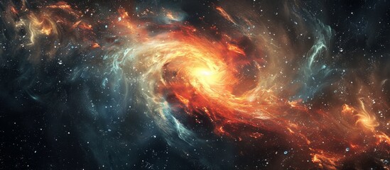 A stunning spiral galaxy filled with countless stars and a luminous orange spiral formation in deep space - obrazy, fototapety, plakaty