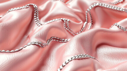 An illustration of soft, pastel pink leather, featuring delicate, silver-threaded stitches32k, full ultra HD, high resolution