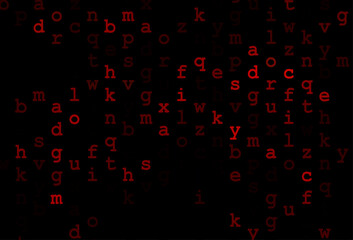 Dark red vector background with signs of alphabet.