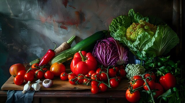 Vibrant Surreal Still Life of Artfully Arranged Organic Produce Highlighting Texture and Pattern