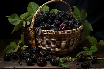Fresh Blackberrys in a basket. Blackberry fruit