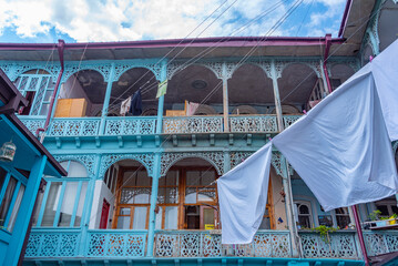 Traditional courtyard of residential houses in Tbilisi, Georgia