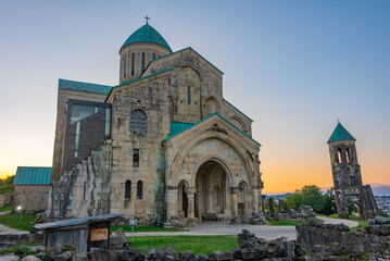 Fototapeta na wymiar Sunrise view of Bagrati Cathedral in Kutaisi, Georgia