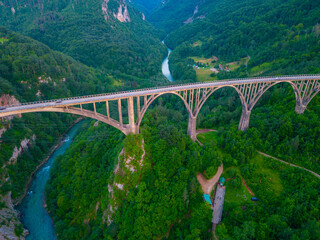 Sunset view of Djurdjevica Tara bridge in Montenegro