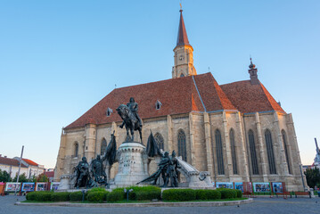 Sunset view of Saint Michael church in Cluj-Napoca, Romania