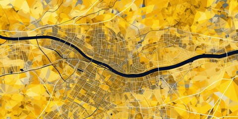 Yellow and white pattern with a Yellow background map lines sigths and pattern with topography sights in a city backdrop