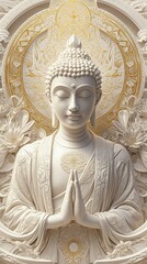 Artwork that presents a Thai Buddha image in a minimalist style blending clean lines with geometric shapes and fractal patterns.