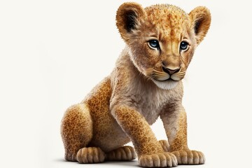 Fototapeta premium 3D furry forest lion with beautiful colors and white background. with Generative AI technology 