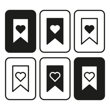Bookmark icons set. Heart symbol. Love reading concept. Vector illustration. EPS 10.