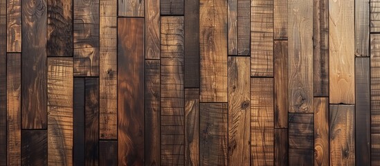 Detailed view of a rustic wooden wall made of numerous individual planks, showcasing the textures and patterns of the wood - obrazy, fototapety, plakaty