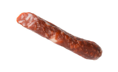 Thin dry smoked sausage isolated on white