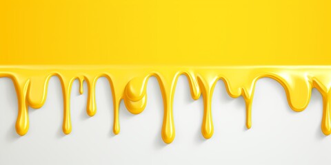 Yellow paint dripping on the white wall water spill vector background with blank copy space for photo or text